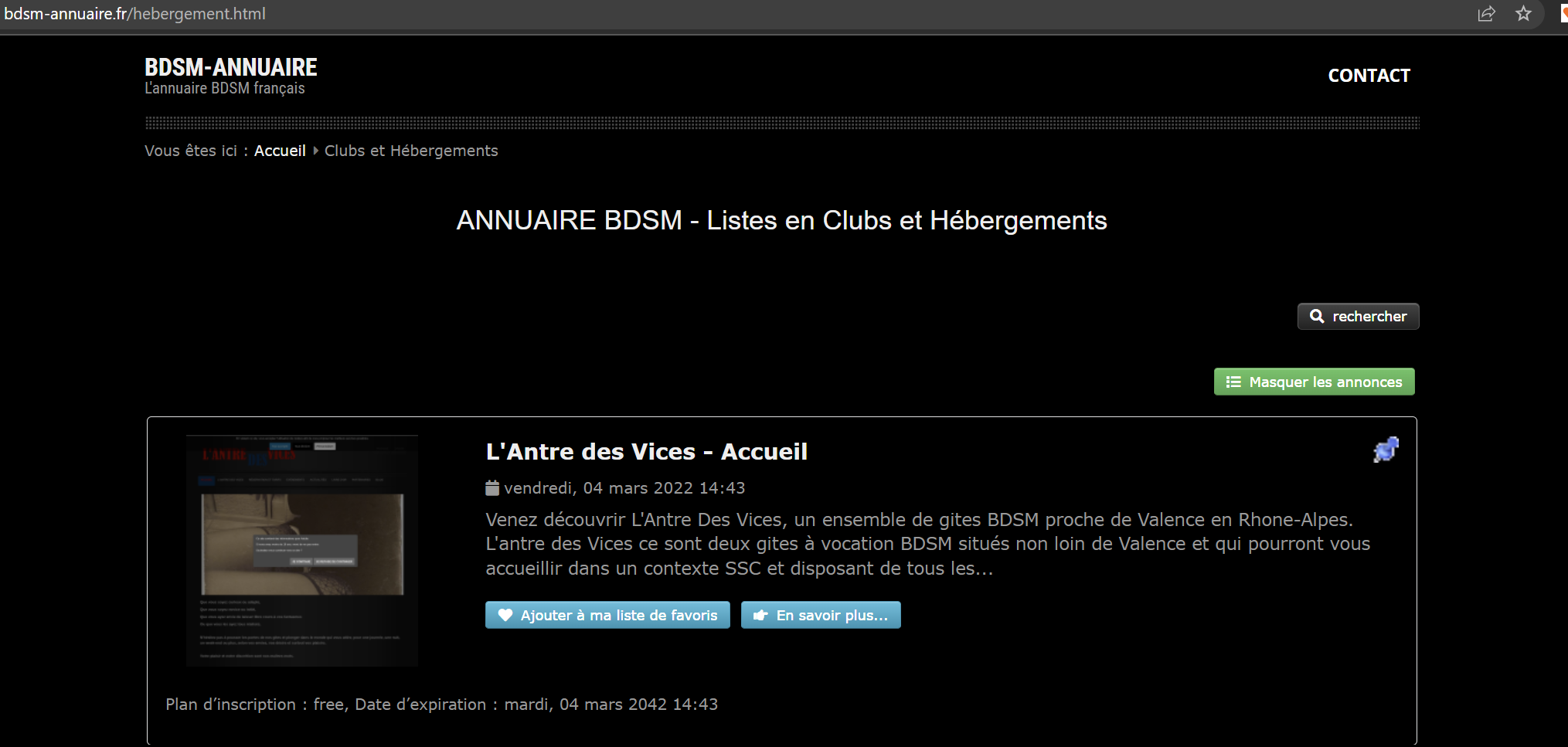 l'Antre Des Vices sur BDSM annuaire